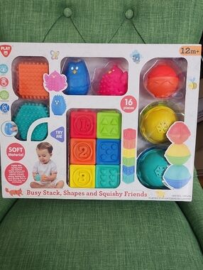 Busy Stack Shapes and Squishy Friends - Multicolor Baby Toy Building Block Set